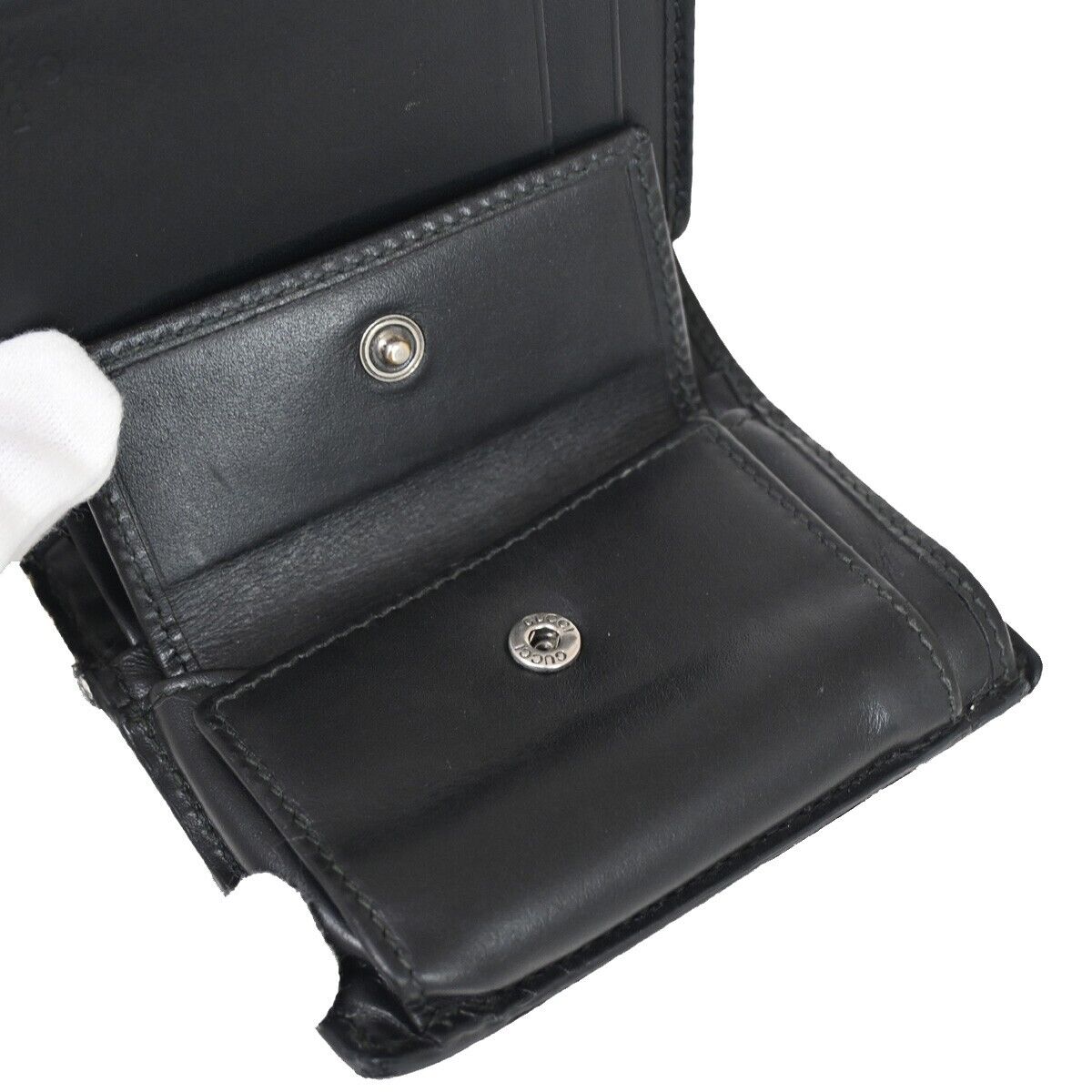 GUCCI Logo GG Pattern Tiger Bifold Wallet Purse Supreme Leather Black 09YD729