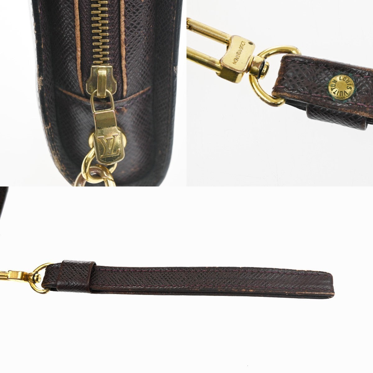 LOUIS VUITTON Baikal Clutch Hand Bag Taiga Leather Acajou France M30186 02MA157