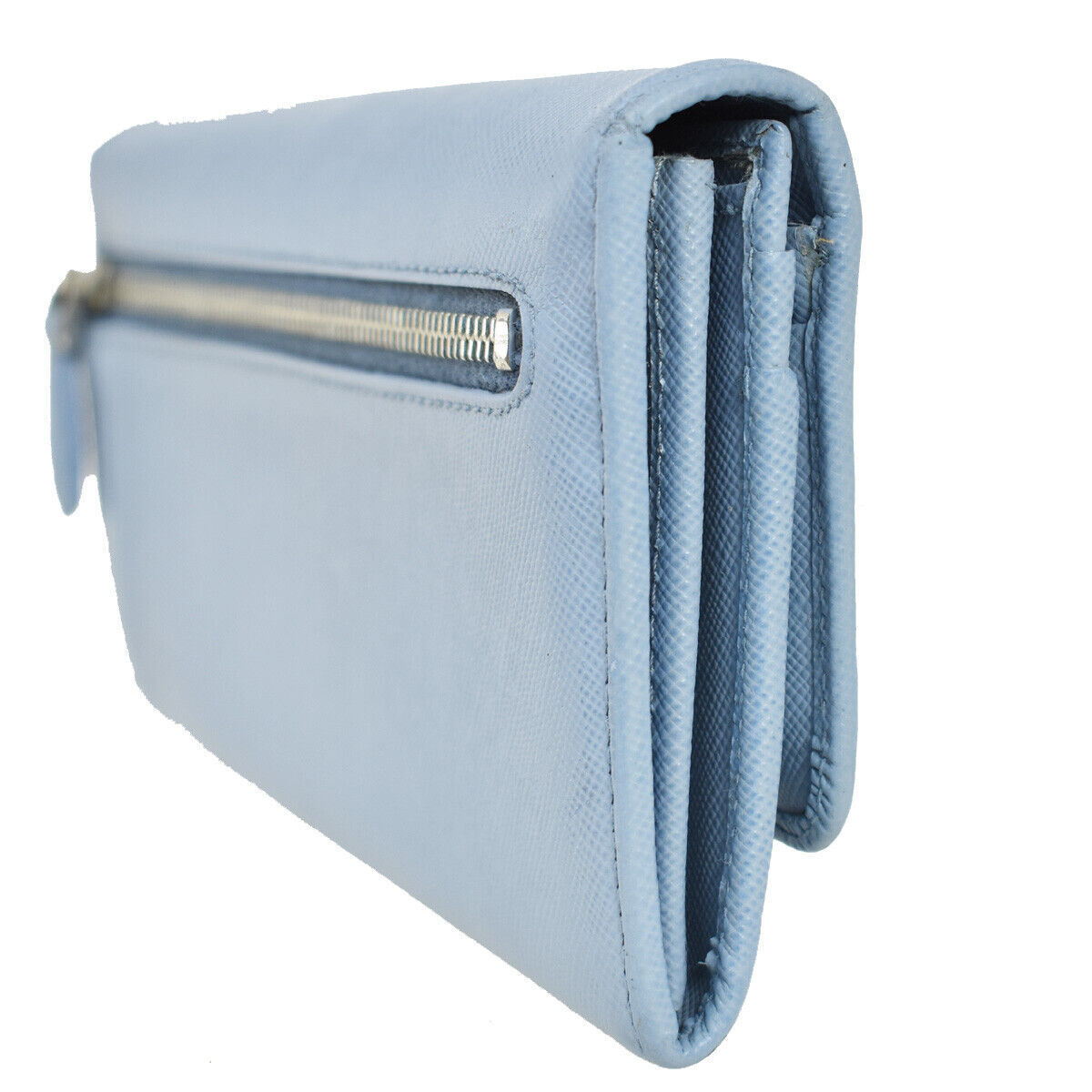 PRADA Logo Saffiano Fiocco Long Bifold Wallet Purse Leather Blue Italy 05YC250