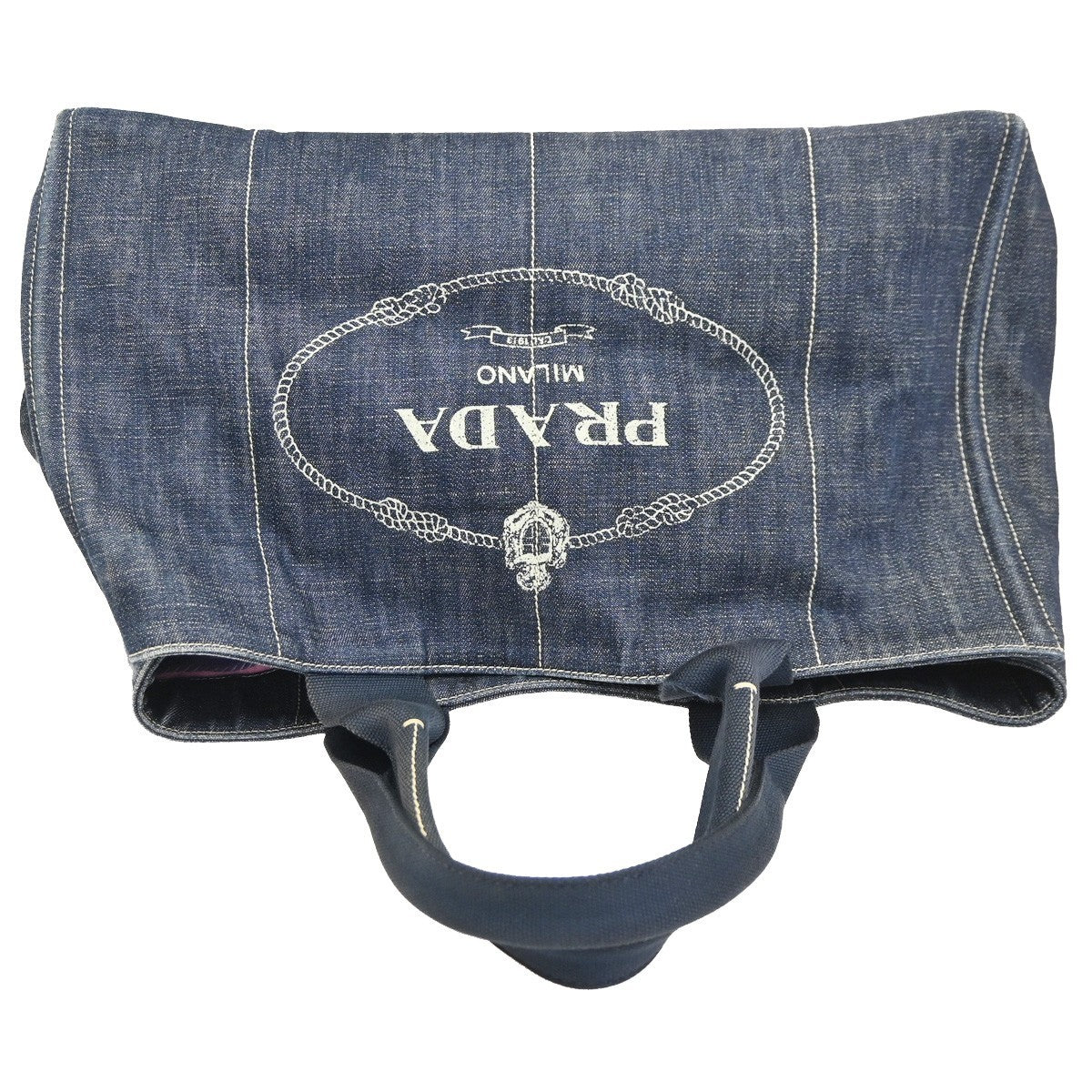 PRADA MILANO Logo Canapa Tote Handbag Denim Canvas Navy Blue GHW 35KC889