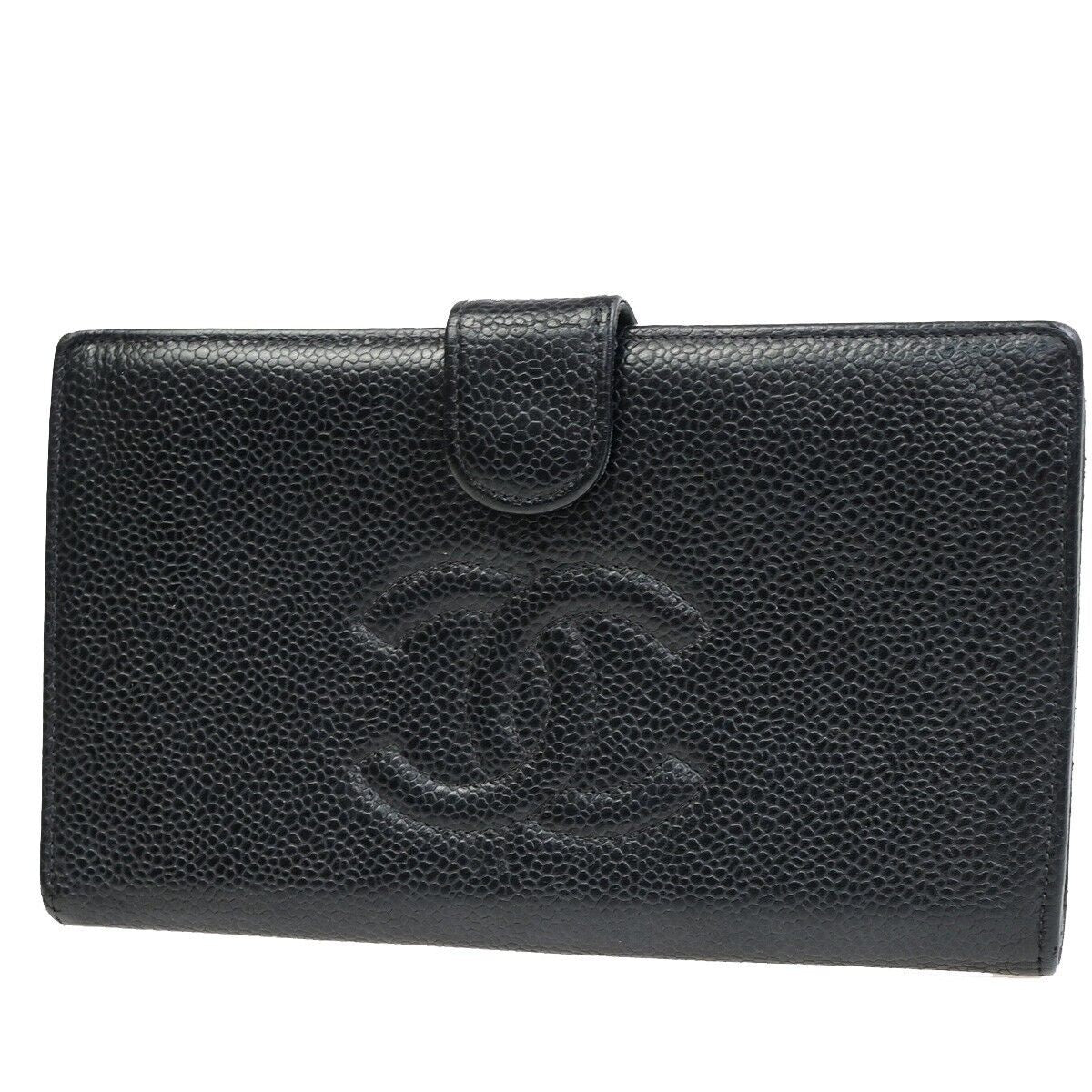 CHANEL CC Long Bifold Wallet Purse Grained Calfskin Leather Black GHW 36RK886