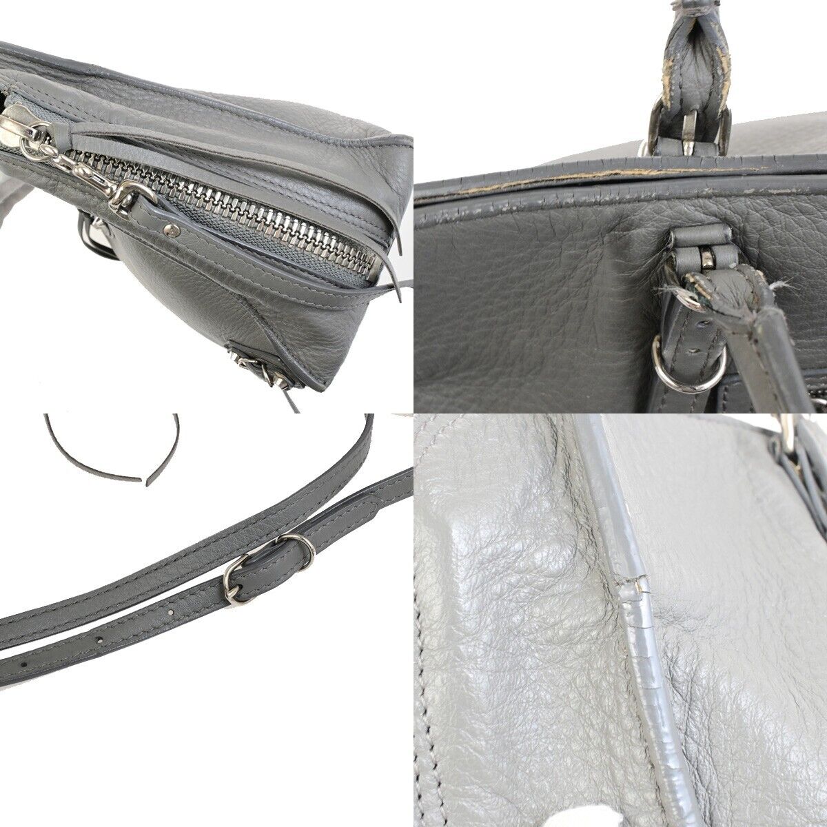 BALENCIAGA Logo Papier Mini 2Way Shoulder Hand Bag Leather Gray Italy 64ED611