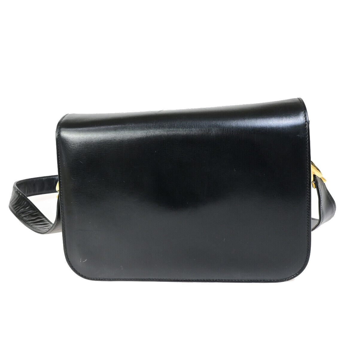 CELINE Logo Horse Carriage Shoulder Bag Leather Black GHW Italy 63YG344