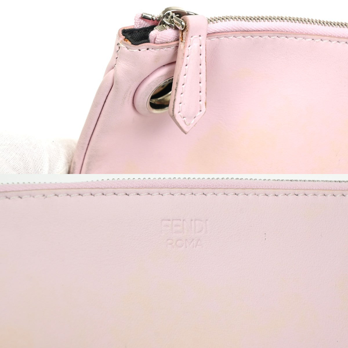 FENDI 3 Set Clutch Pouch Bag Leather Orange Pink Black SHW 34TA570