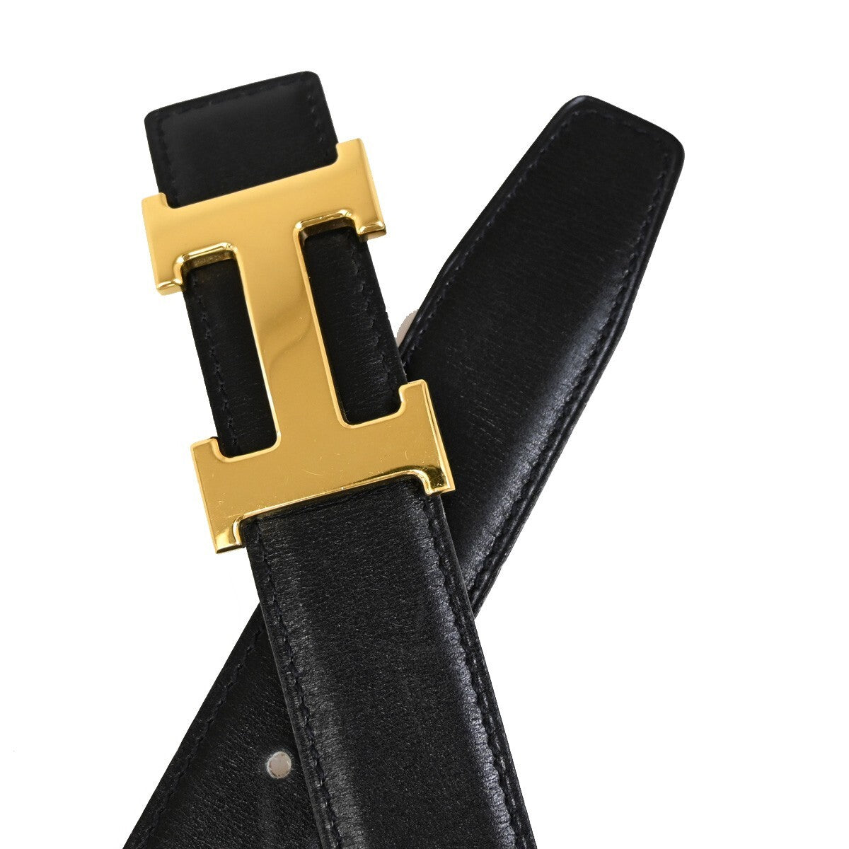 HERMES H Logo Constance Reversible Buckle Belt Leather Black Brown 82RF277