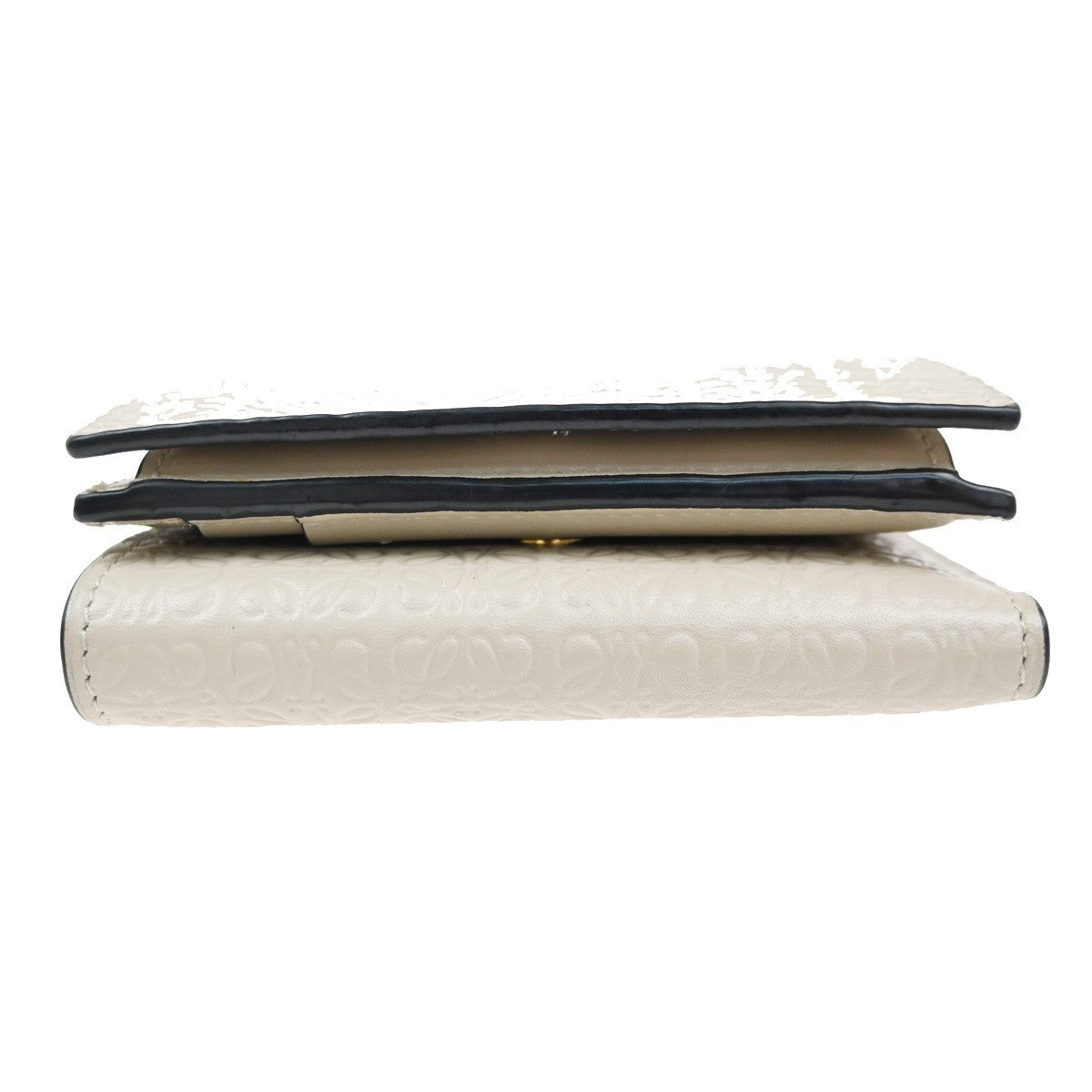 LOEWE Logo Anagram Repeat Trifold Wallet Embossed Leather Beige Spain 69MA294