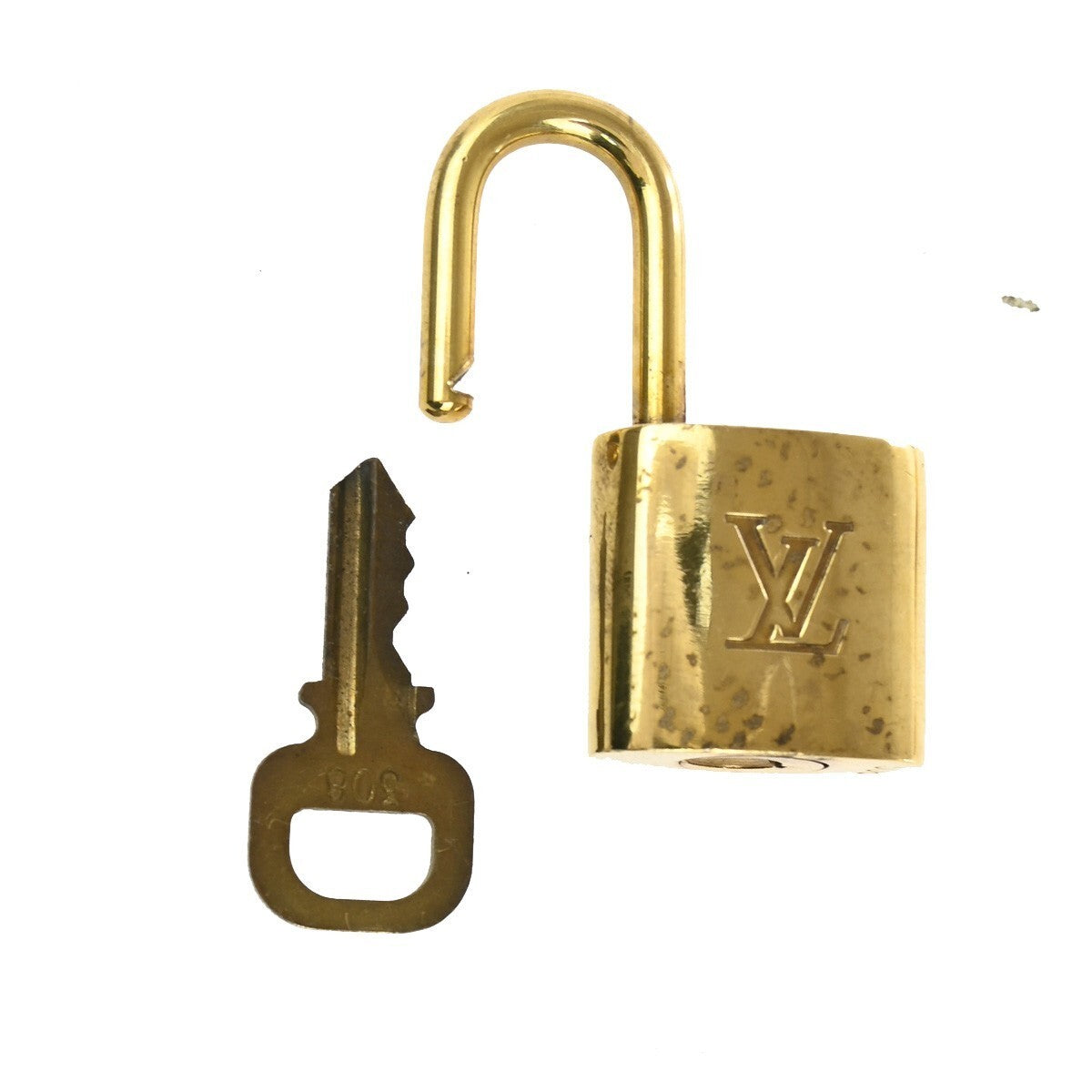 LOUIS VUITTON LV 10 SET PADLOCK KEY BAG CHARM CADENA GOLD PLATED FRANCE 65SJ419