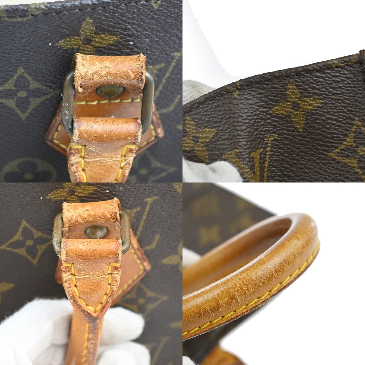 LOUIS VUITTON Logo Sac Plat Hand Tote Bag Monogram Leather Brown M51140 67MA451