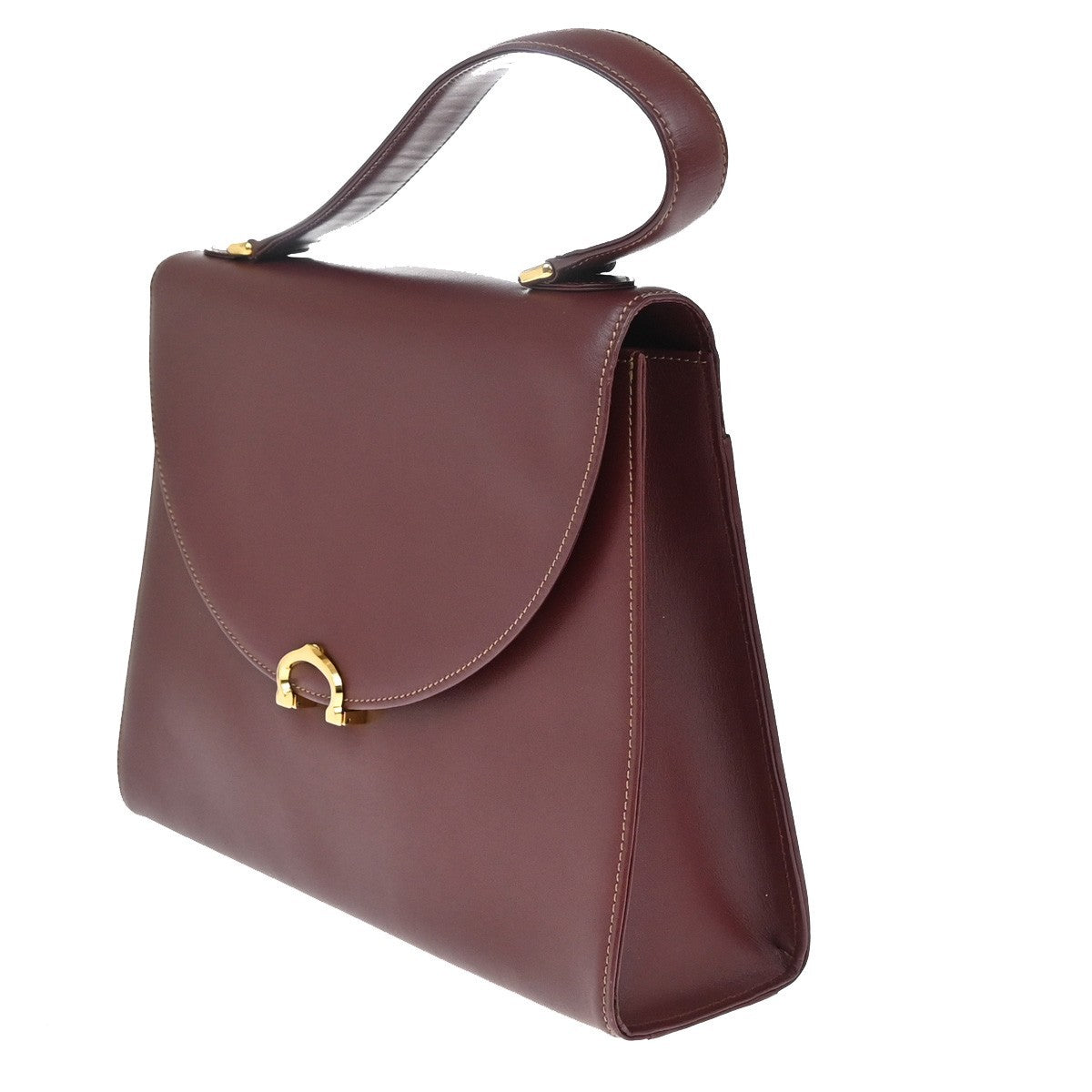 MUST DE CARTIER 2C Logo Hand Bag Leather Red Gold-Plated Italy 38KP142