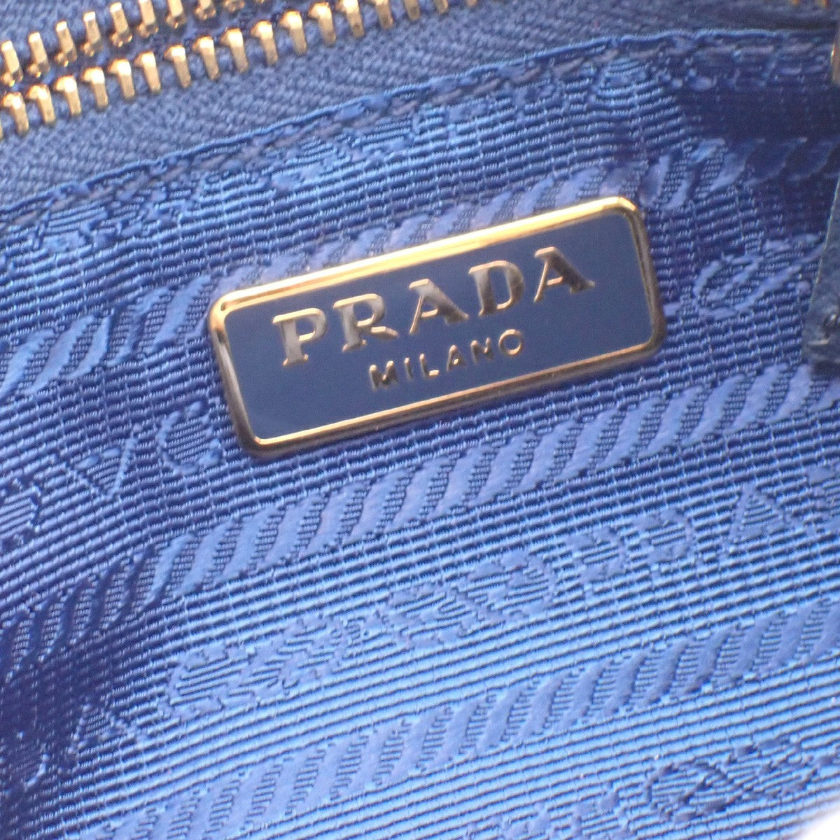 PRADA LOGO Mini Pouch Bag Canvas Blue Gold Italy 63AA135