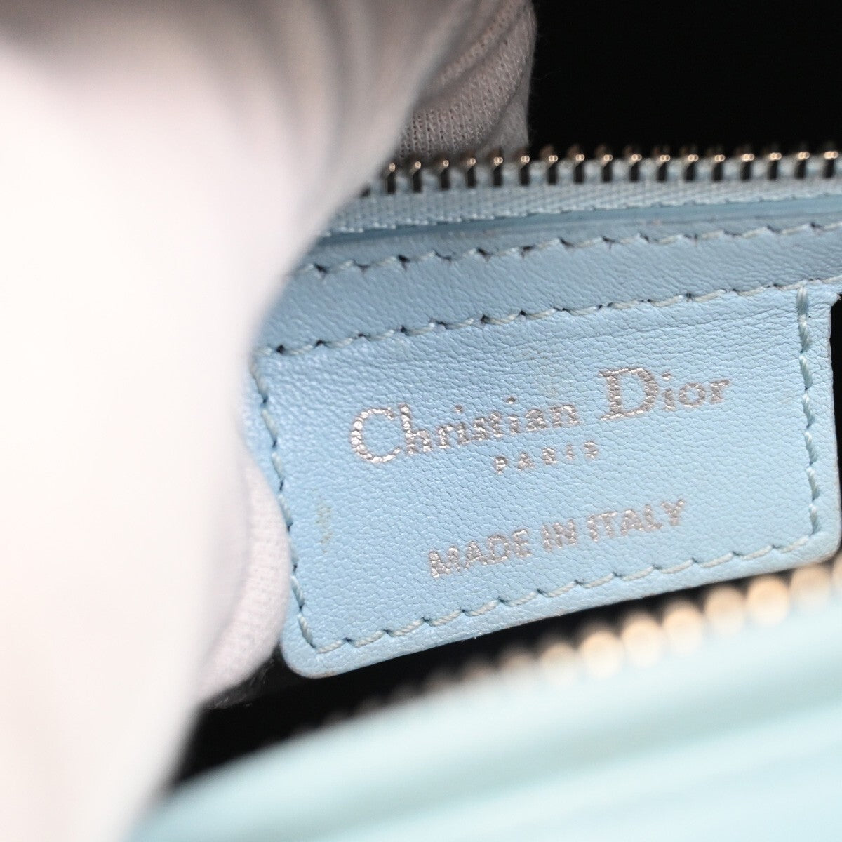 CHRISTIAN DIOR Logo Lady Cannage 2Way Shoulder Hand Bag Leather Blue 627RL153