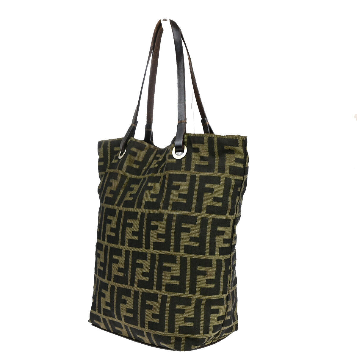 FENDI Logo Zucca Pattern Hand Tote Bag Canvas Leather Brown SHW Italy 02SJ153