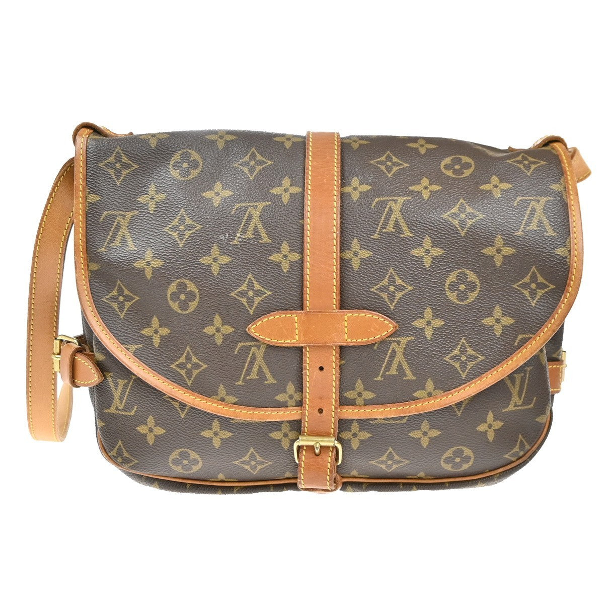 LOUIS VUITTON Logo Saumur 30 Shoulder Bag Monogram Leather Brown M42256 84EG375