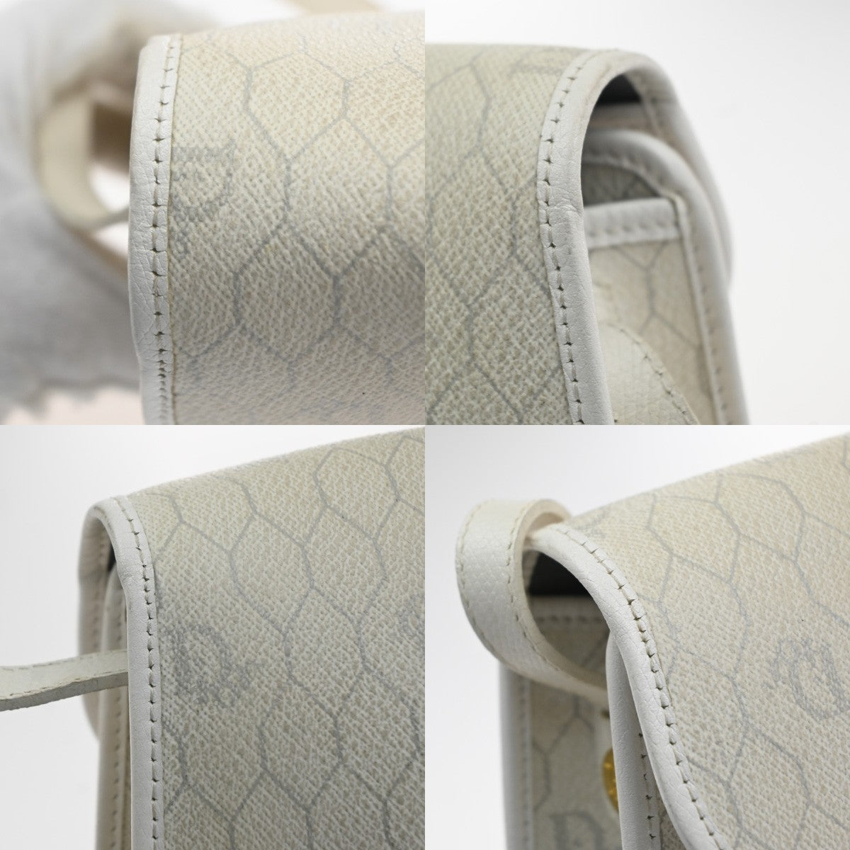 CHRISTIAN DIOR Honeycomb pattern Shoulder Bag PVC Leather White France 30MA503