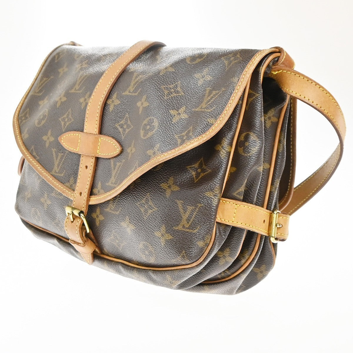 LOUIS VUITTON Logo Saumur 30 Shoulder Bag Monogram Leather Brown M42256 73KP436