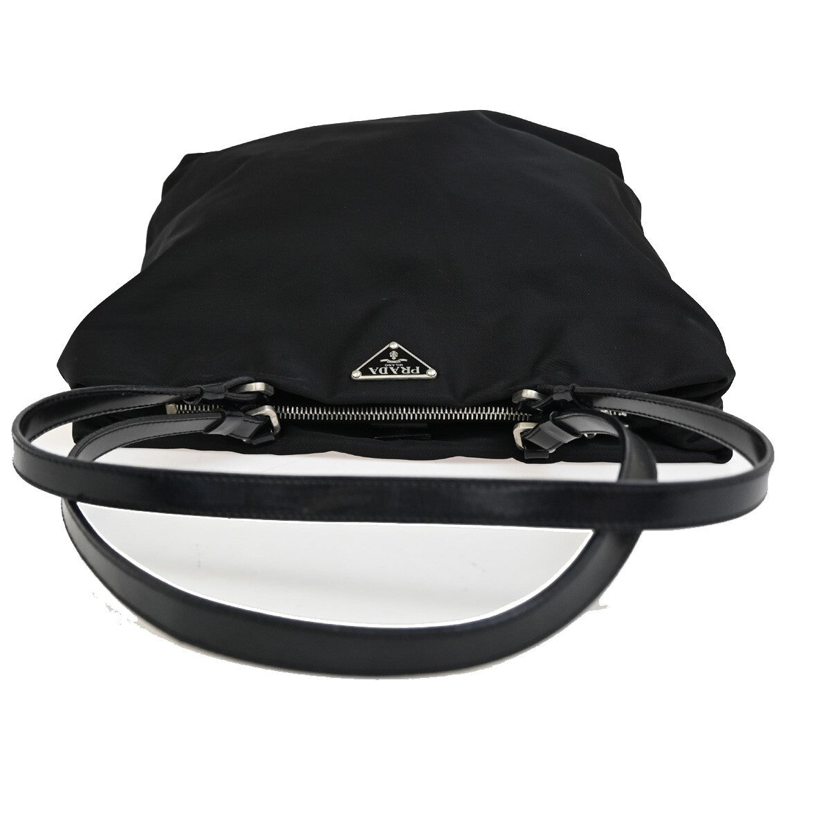 PRADA MILANO Logo Tessuto Shoulder Tote Bag Nylon Leather Black Silver 39EE170