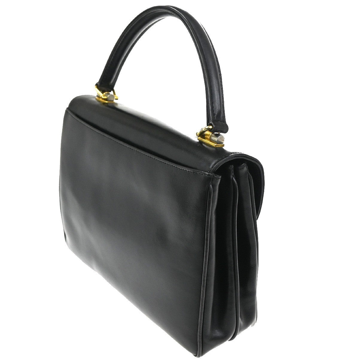 GUCCI Logo Top Handle Hand Bag Leather Black GHW Italy 62KC512