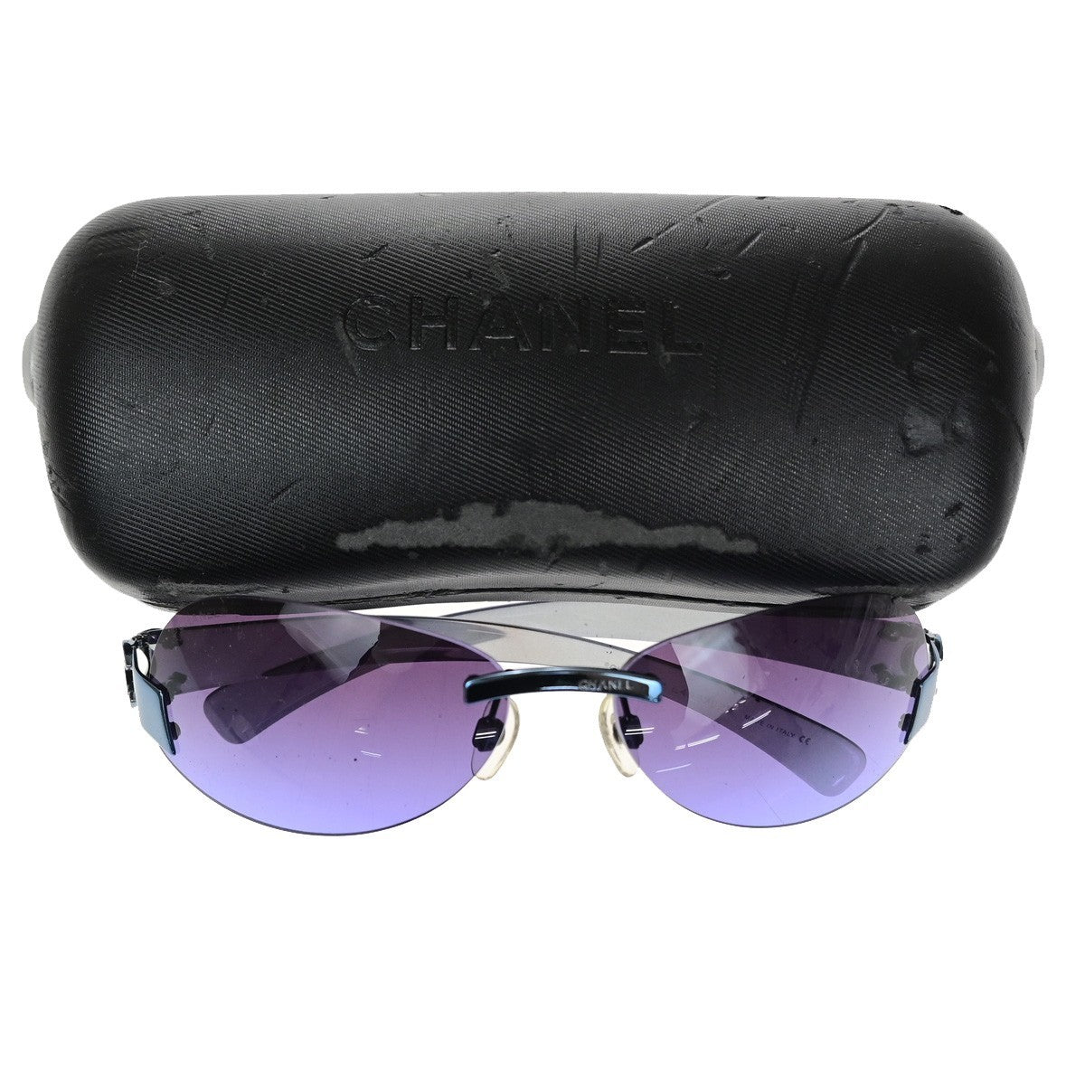 CHANEL CC Logo Rimless Sunglasses Eye Wear Plastic Metal Purple 05RQ087
