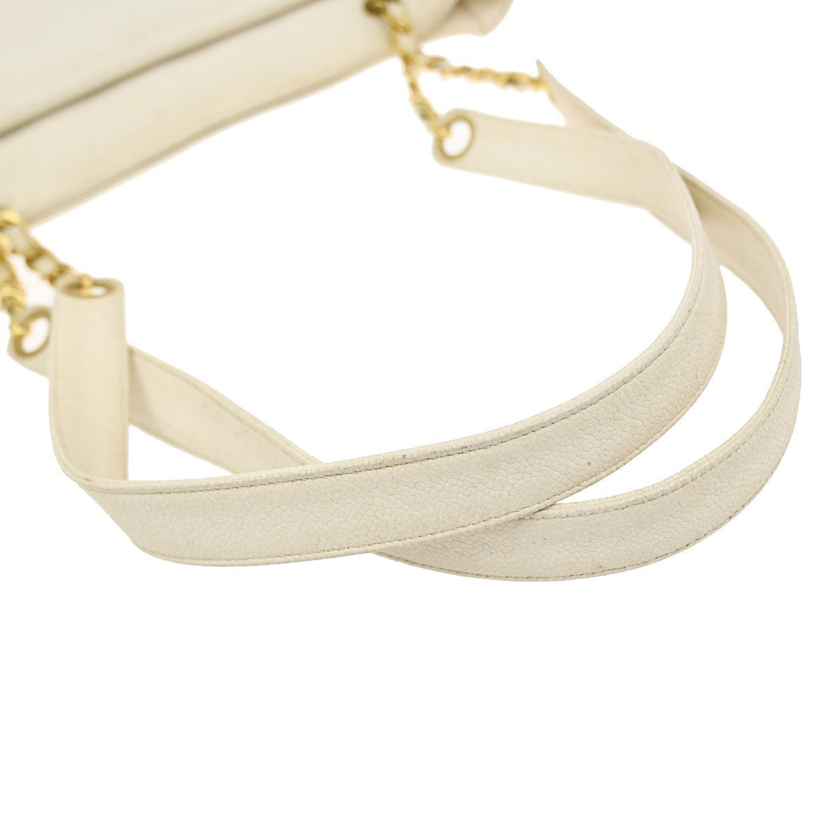 CHANEL CC Shoulder Bag Grained Calfskin Leather White GHW Vintage 12RP179