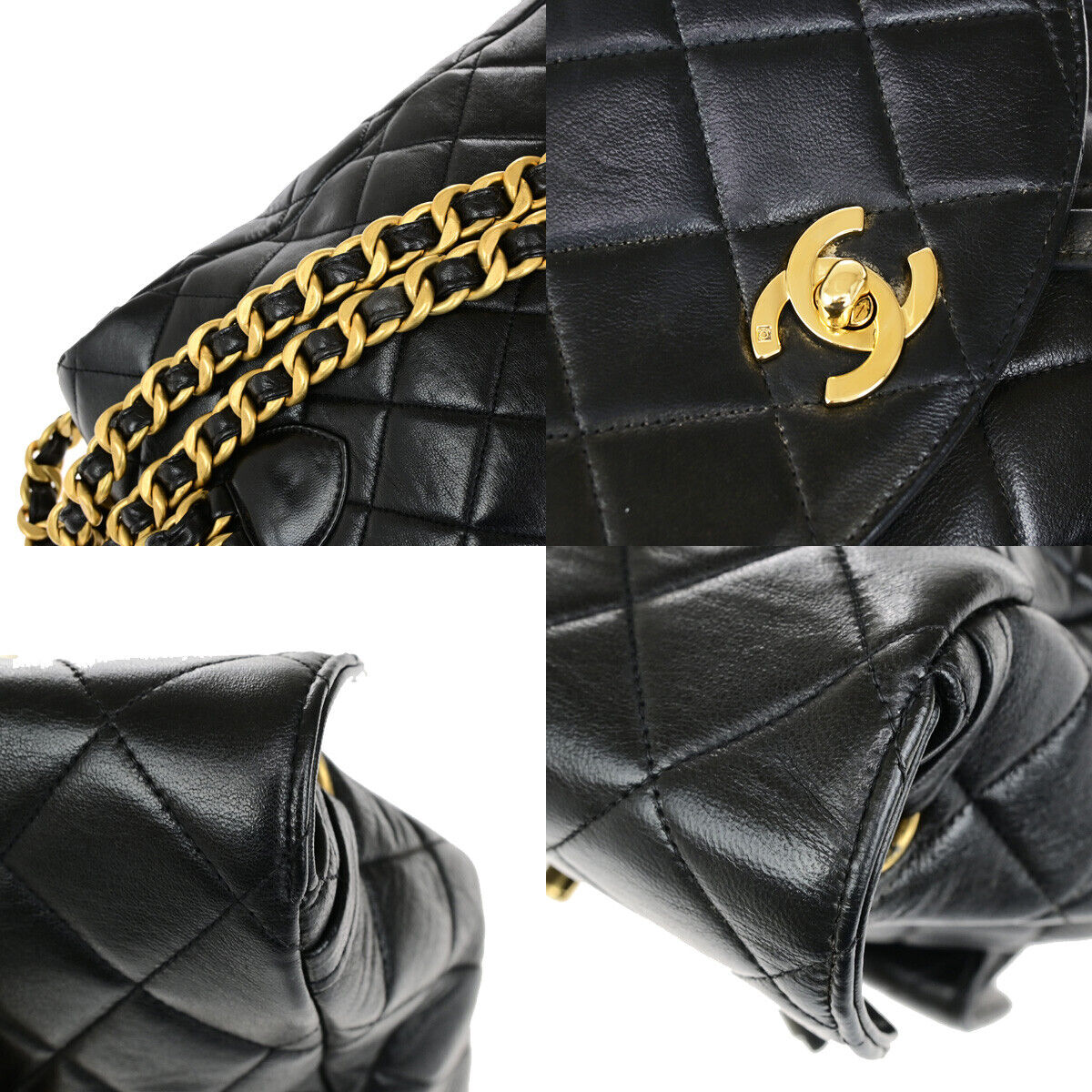 CHANEL CC Logo Matelasse Chain Backpack Bag Leather Black GHW Vintage 325RK673