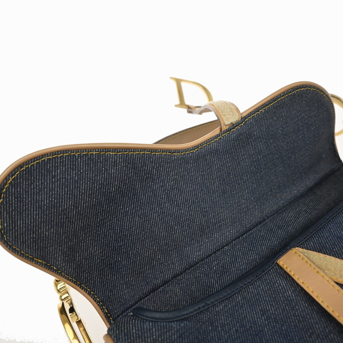 CHRISTIAN DIOR Double Saddle Denim Shoulder Bag Canvas Leather Blue 308RP166