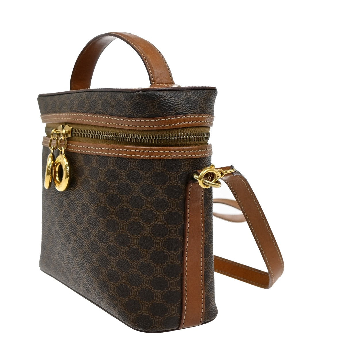 CELINE Logo Macadam Circle 2Way Shoulder Hand Bag PVC Leather Brown GHW 69YH773