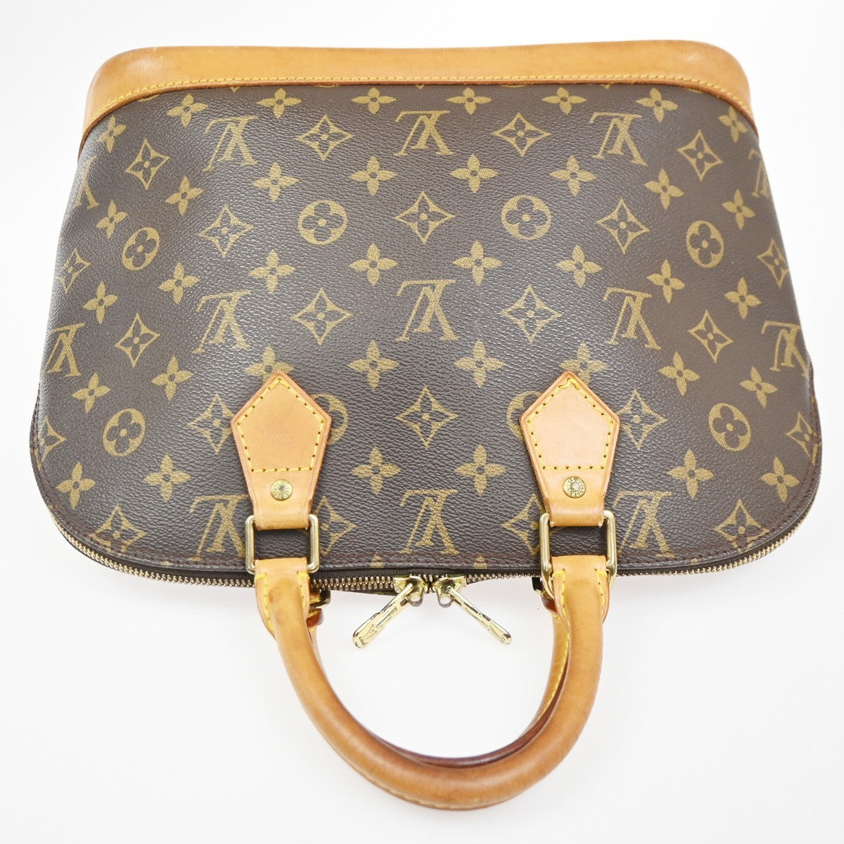 LOUIS VUITTON LV Logo Alma Hand Bag Monogram Leather Brown France M51130 82CA688