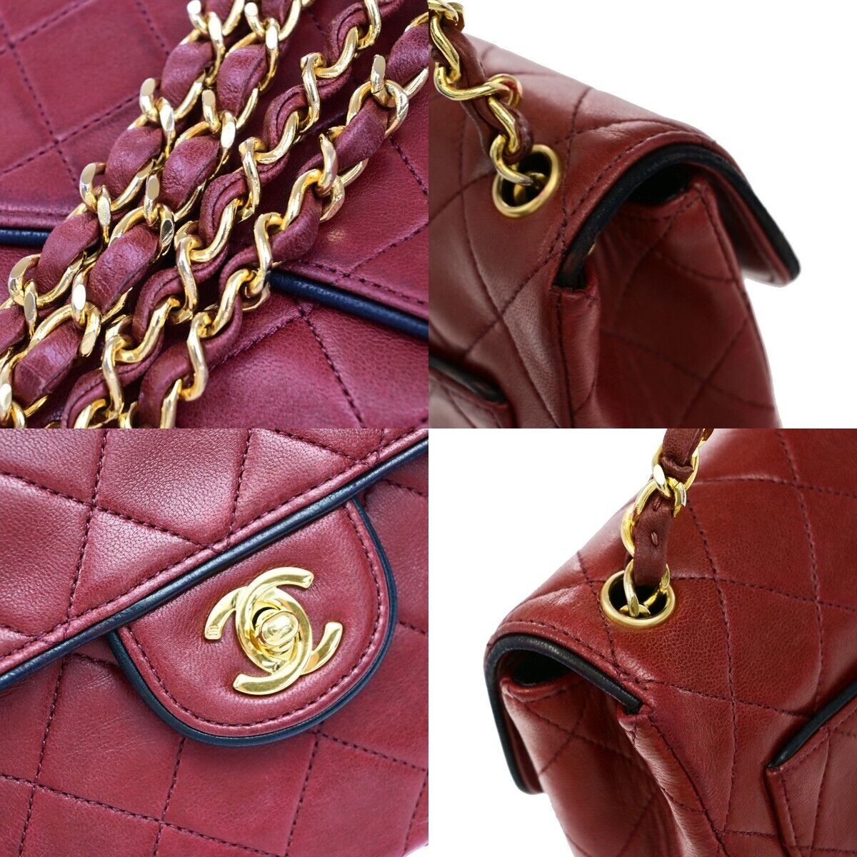 CHANEL CC Logo Mini Matelasse Chain Shoulder Bag Leather Red Vintage 335RF239