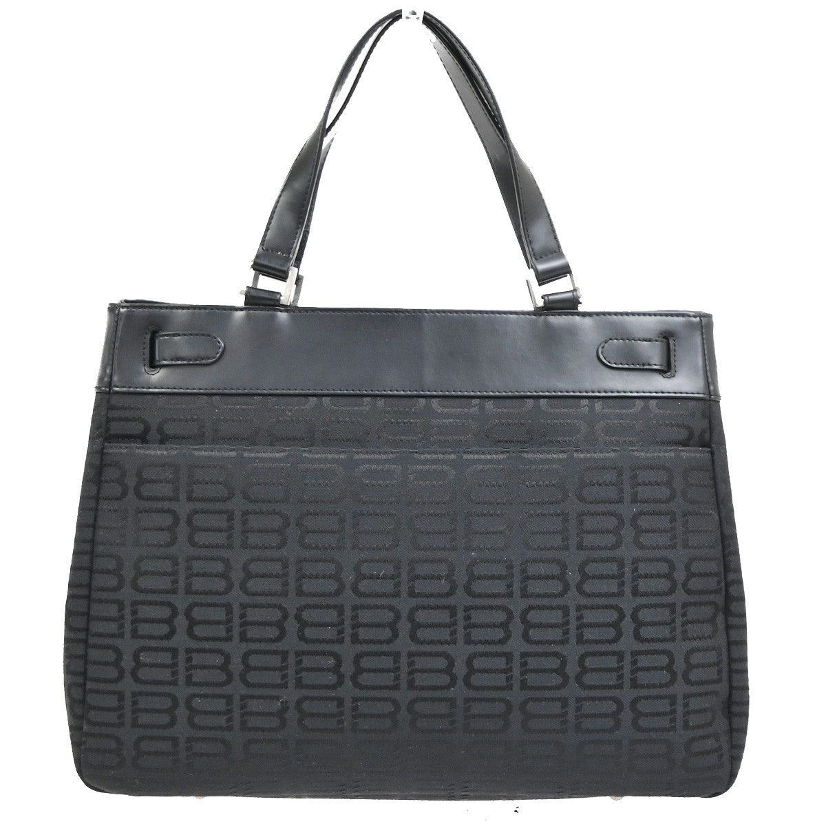 BALENCIAGA Logo BB Pattern Hand Tote Bag Canvas Leather Black SHW 67ZA251