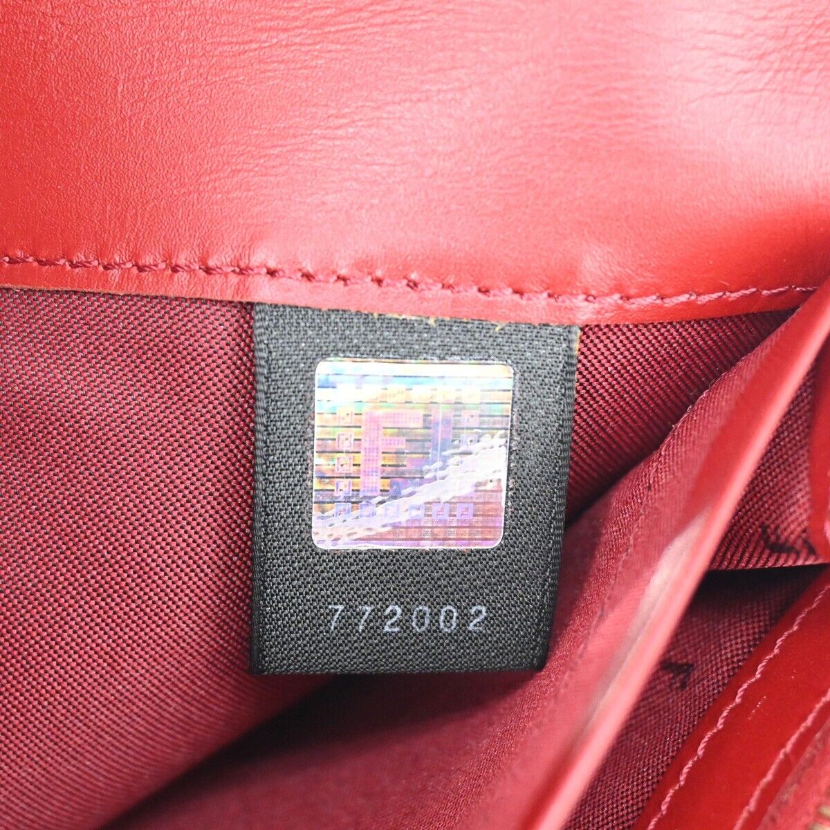 FENDI Logo Long Bifold Wallet Leather Red Gold Italy 64RH623