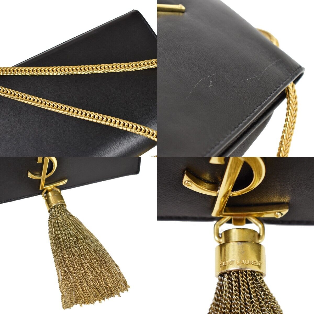 SAINT LAURENT YSL Logo Kate Tassel Chain Shoulder Bag Leather Black 663RH567