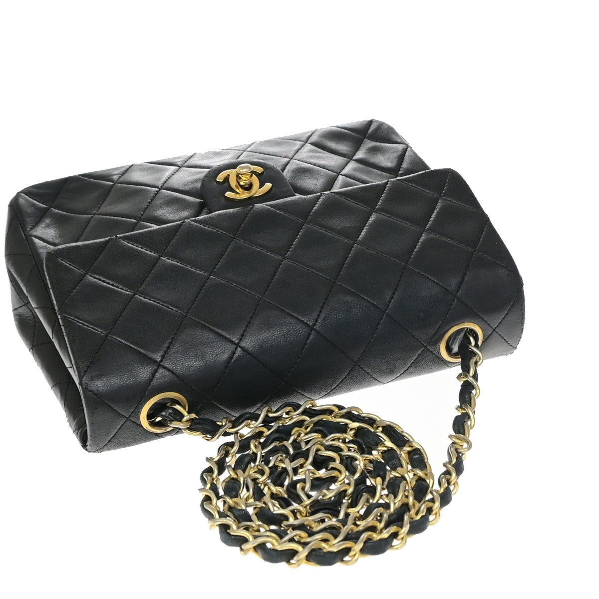CHANEL CC Mini Matelasse Chain Shoulder Bag Leather Black GHW Vintage 399RP188