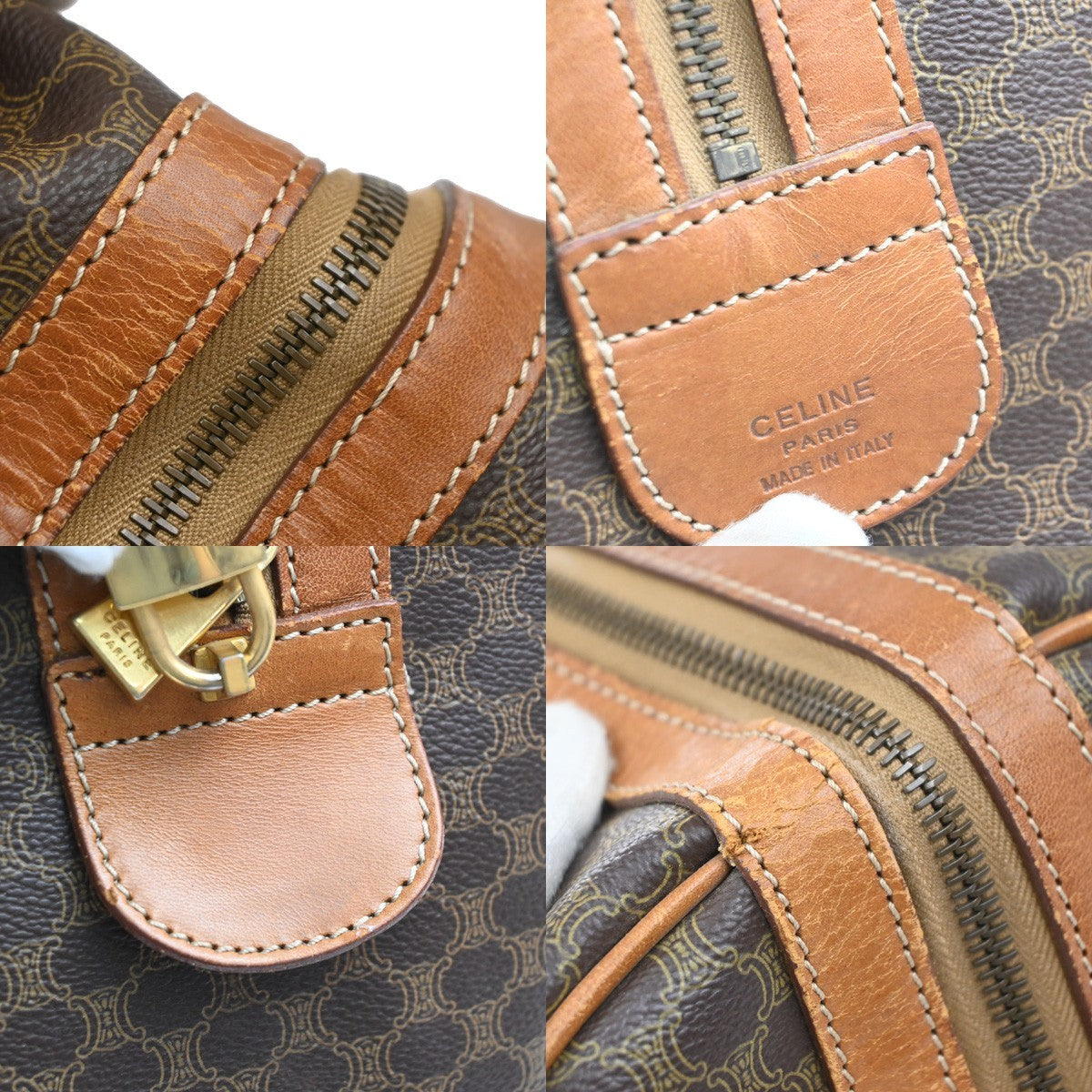 CELINE Logo Macadam Pattern Boston Hand Bag PVC Leather Brown Italy 63MA616