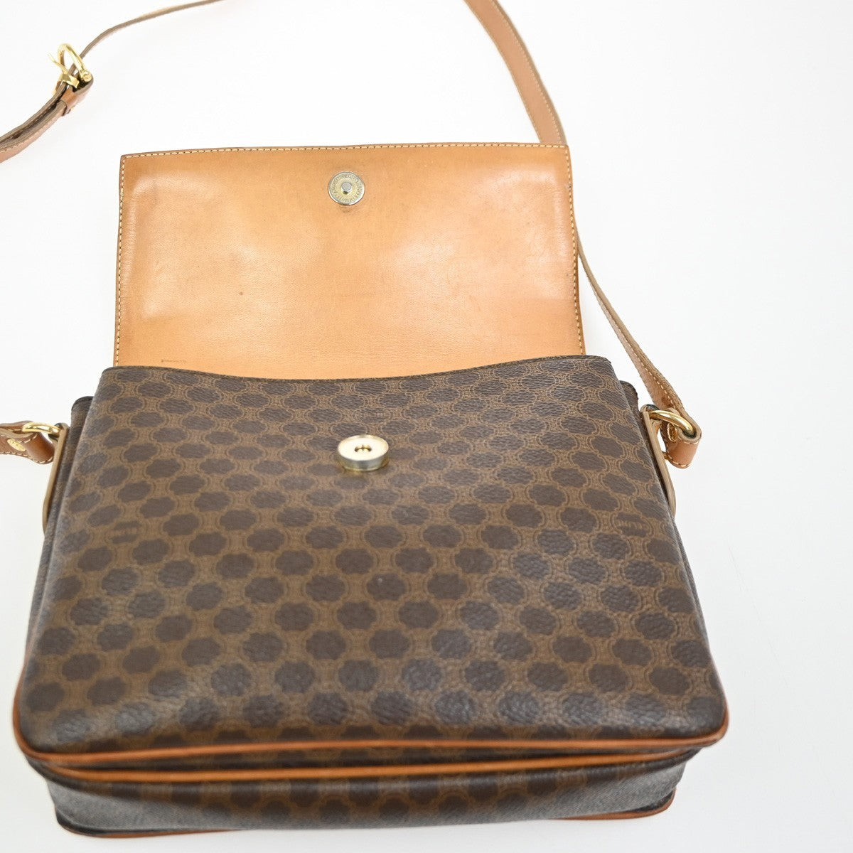 CELINE Logo Macadam Pattern Shoulder Bag PVC Leather Brown GHW Italy 61KC643
