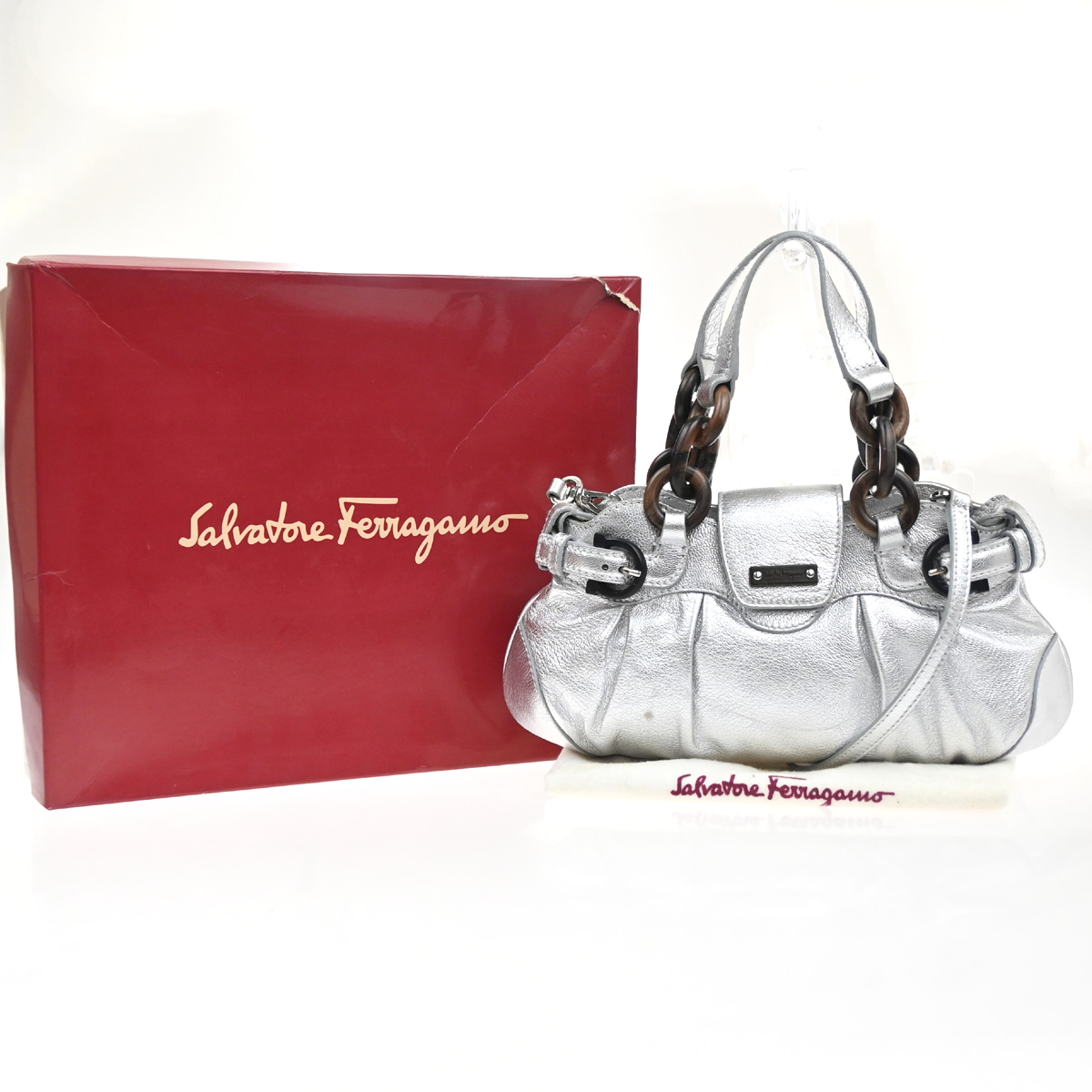 SALVATORE FERRAGAMO Gancini Marissa Chain 2way Shoulder Hand Bag Leather 31MA482