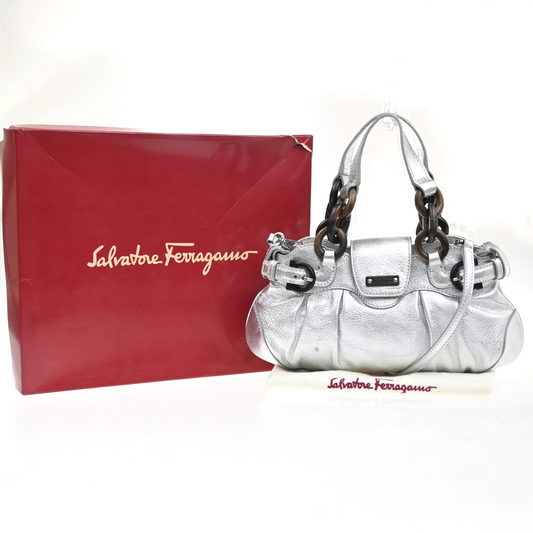 SALVATORE FERRAGAMO Gancini Marissa Chain 2way Shoulder Hand Bag Leather 31MA482
