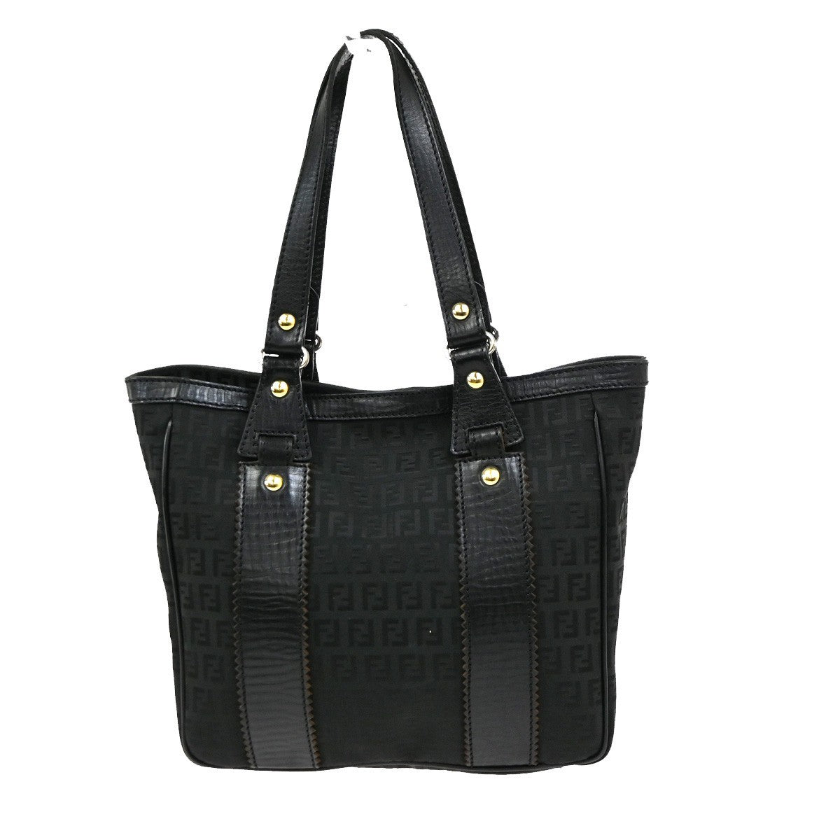 FENDI Logo Zucchino Hand Tote Bag Canvas Leather Black GHW Italy 96CA964