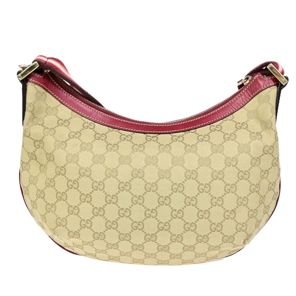 GUCCI Logo GG Pattern Shoulder Bag Canvas Leather Brown Red Italy 76EB787
