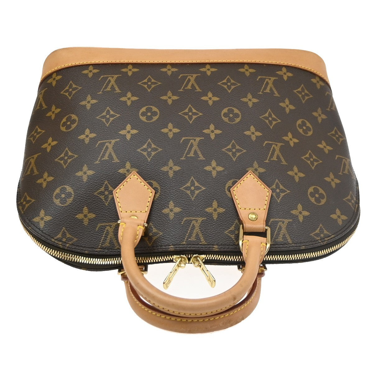 LOUIS VUITTON LV Logo Alma Hand Bag Monogram Leather Brown France M51130 88SA164