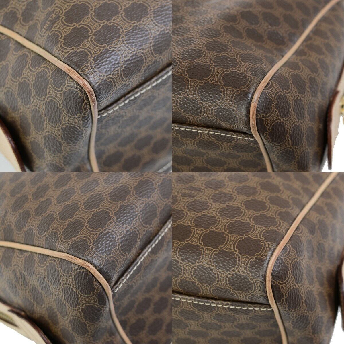 CELINE Logo Macadam Pattern Travel Hand Boston Bag PVC Leather Brown 37FB222