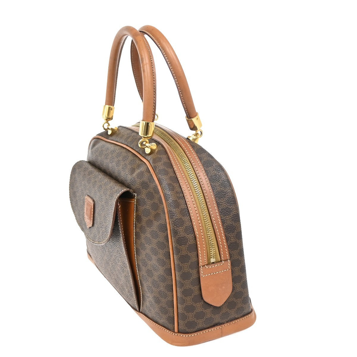 CELINE Logo Macadam Pattern Hand Bag PVC Leather Brown GHW Made in Italy 86KB345