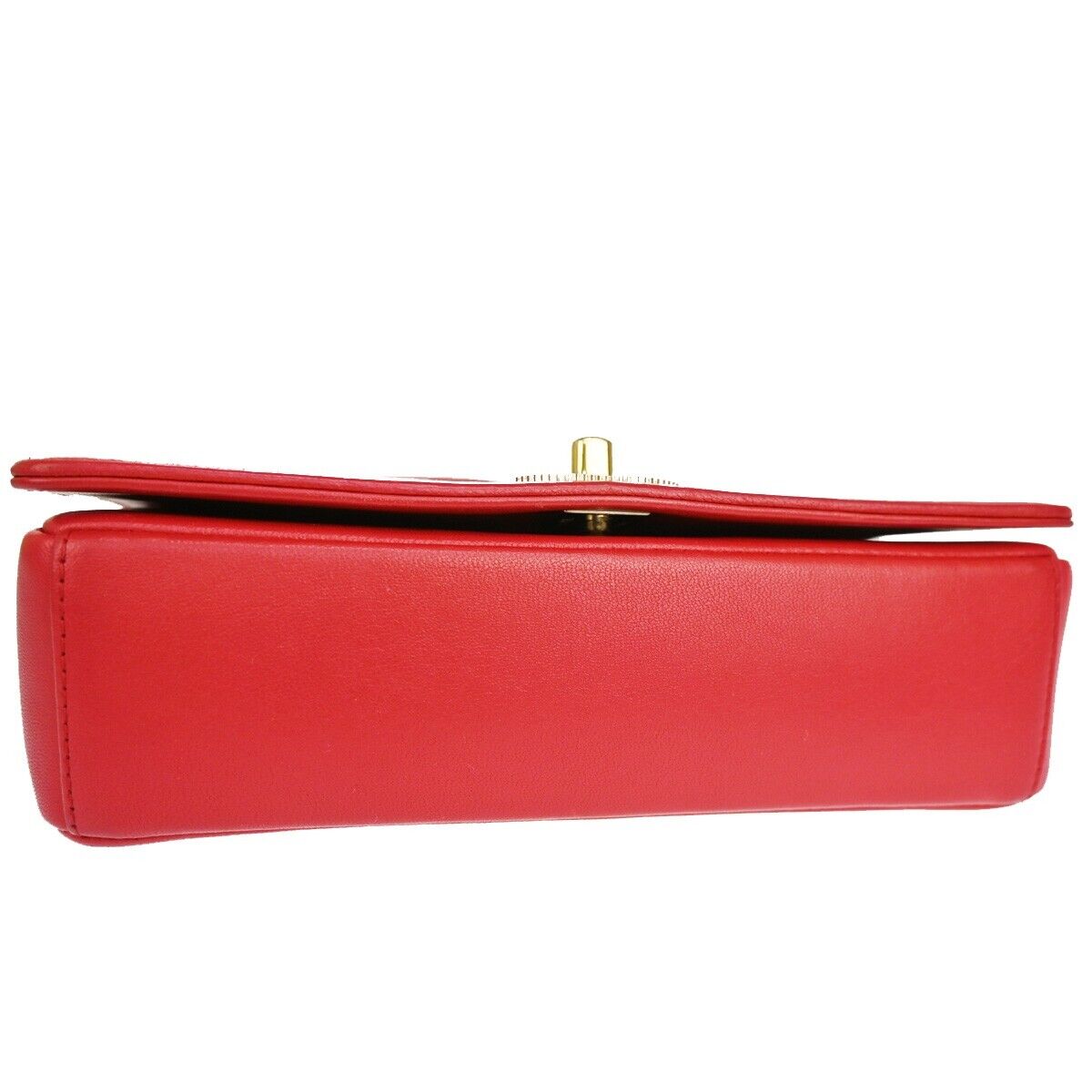 CHANEL CC Logo V Stitch Double Flap Chain Shoulder Bag Leather Red GHW 804RJ284