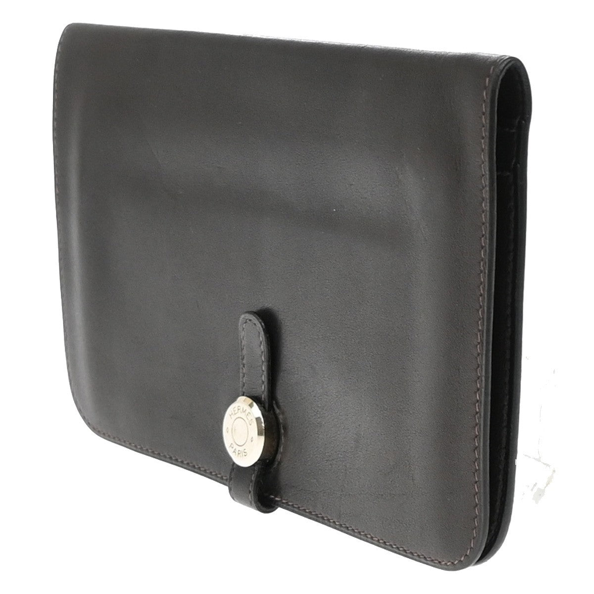 HERMES Logo Dogon GM Long Bifold Wallet Square D Leather Brown SWH 73RF641