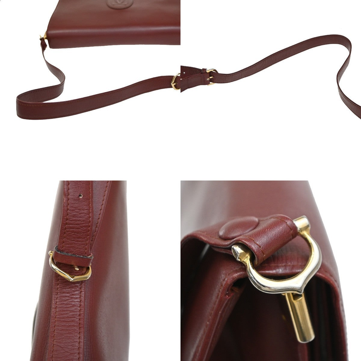 MUST DE CARTIER 2C Logo Flap Shoulder Bag Leather Bordeaux Red GHW Italy 66ZA041