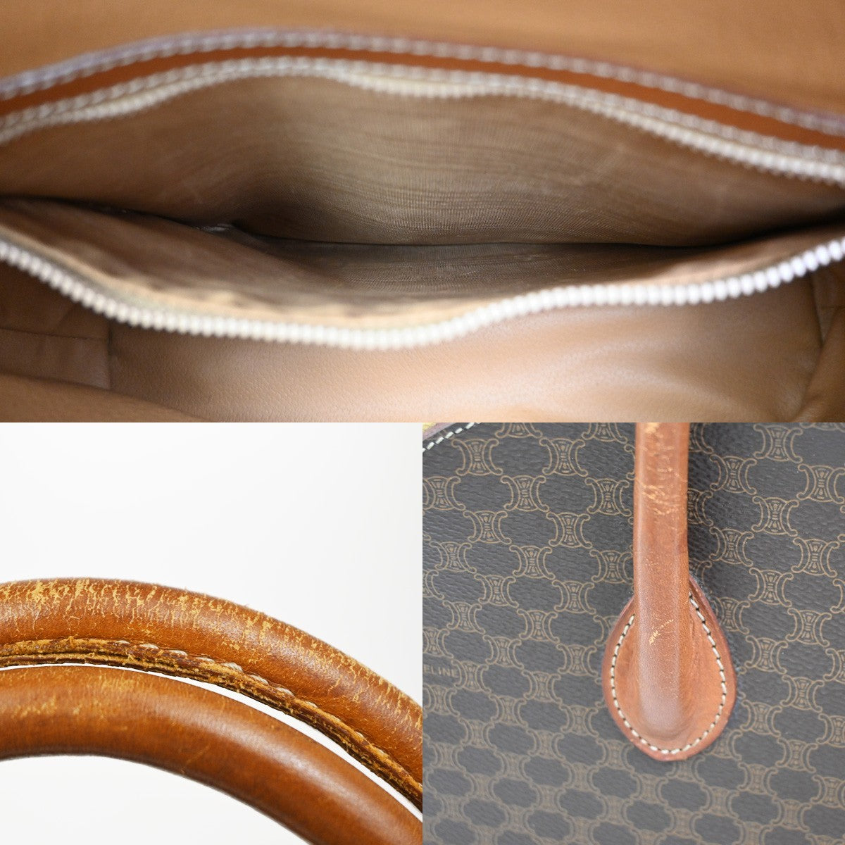 CELINE Logo Macadam Pattern Hand Bag PVC Leather Brown GHW Italy 69ZA264