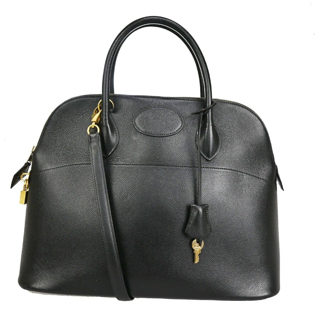 HERMES Bolide 37 2Way Shoulder Hand Bag Epsom Leather Black Yellow 310RC624