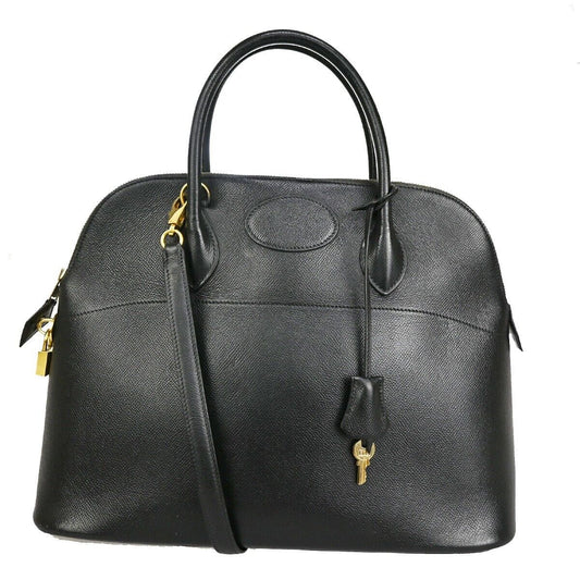 HERMES Bolide 37 2Way Shoulder Hand Bag Epsom Leather Black Yellow 310RC624