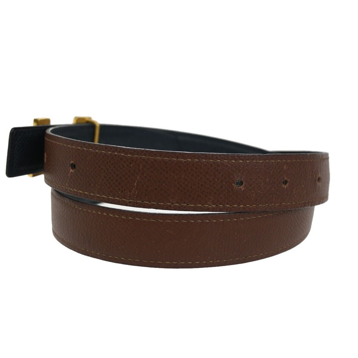 HERMES H Logo Constance Reversible Buckle Belt #80 Leather Blue Brown 65YG455