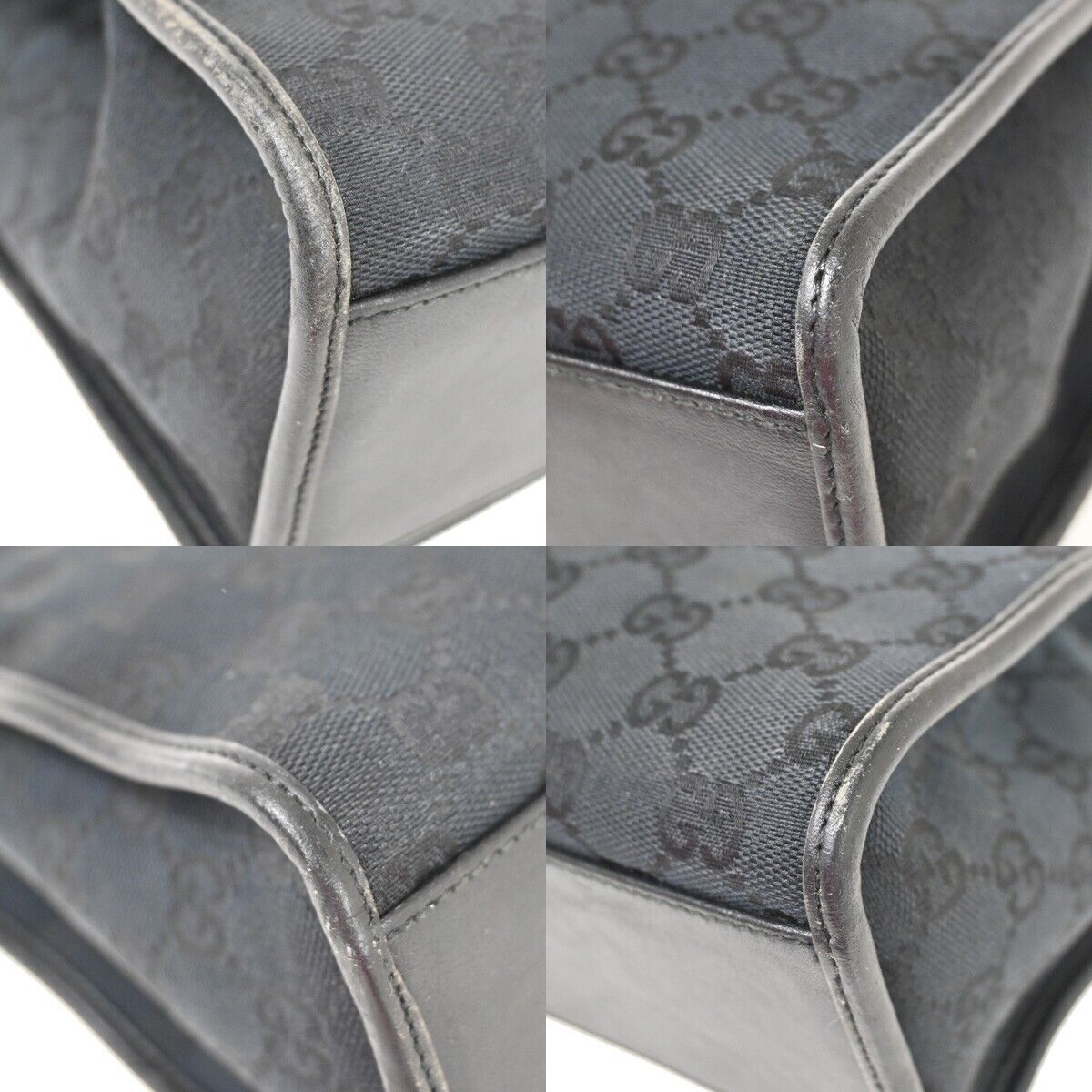 GUCCI GG Pattern Jackie Shoulder Tote Bag Canvas Leather Black Silver 60FA442