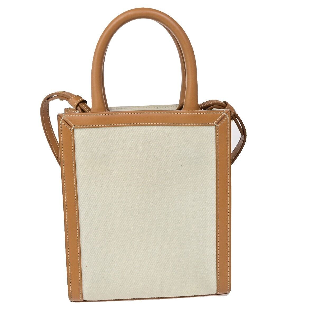 CELINE Logo Vertical Cabas 2Way Mini Hand Tote Bag Canvas Leather Brown 667RK640